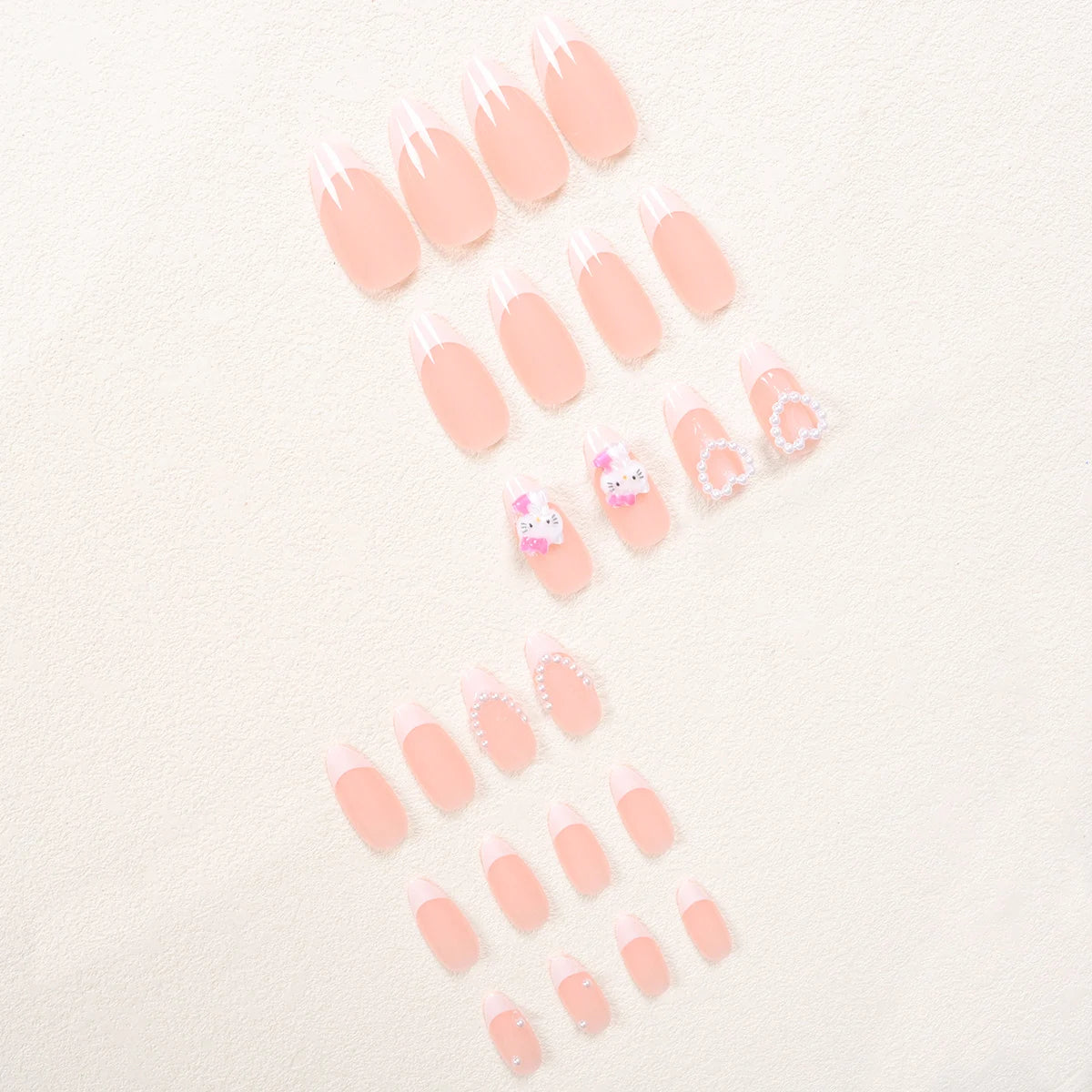 24PCS Almond Armor Sanrio White French Hello Kitty Diamond 3d White Pearl Love Diamond Wear Armor suit.