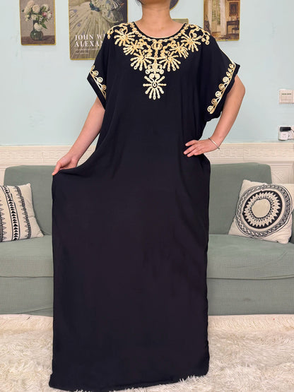 Muslimische Reine Abayas Für Frauen Dubai Baumwolle Applikationen Lose Fit Femme Robe Türkei Islam Traditionelle Kleider Mit Kopftuch Turban.