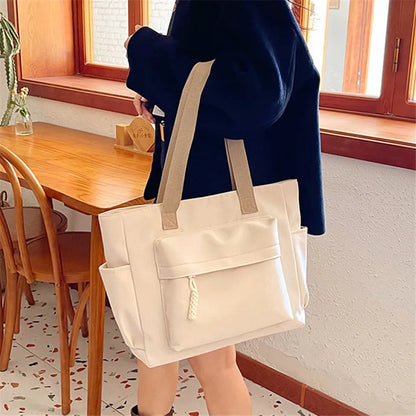 Nylon Tote Bag with Multiple Pocket Lightweight Foldable Design for Office Commute Shopping Fitness Storage Handbag Shoulder Bag.
