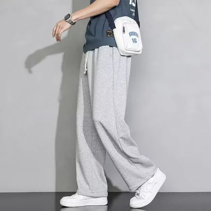 Men's Grey Loose-fit Straight-leg Casual Pants Summer Lightweight Draped Wide-leg Sweatpants For Men Comfortable Long Pants.