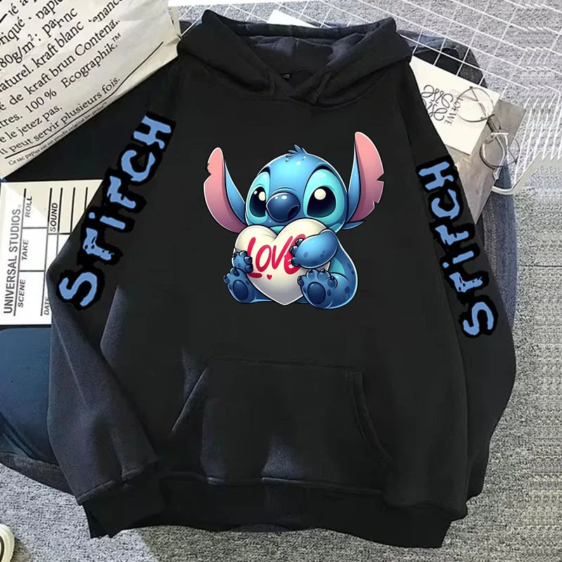 Luxury Brand Women's Hoodies Disney Lilo & Stitch Harajuku Jackets Japanese Fashion Winter Sweaters Women's Warm Sweatshirts.