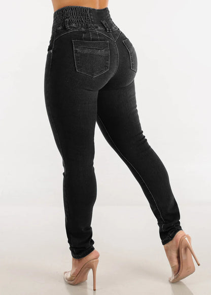 Jeans-Bleistifthose für Damen, 2025, dünne Hose, hohe Taille, Stretch, gewaschen, Distressed-Taschen, Knöpfe, Vintage-Denim, Streetwear
