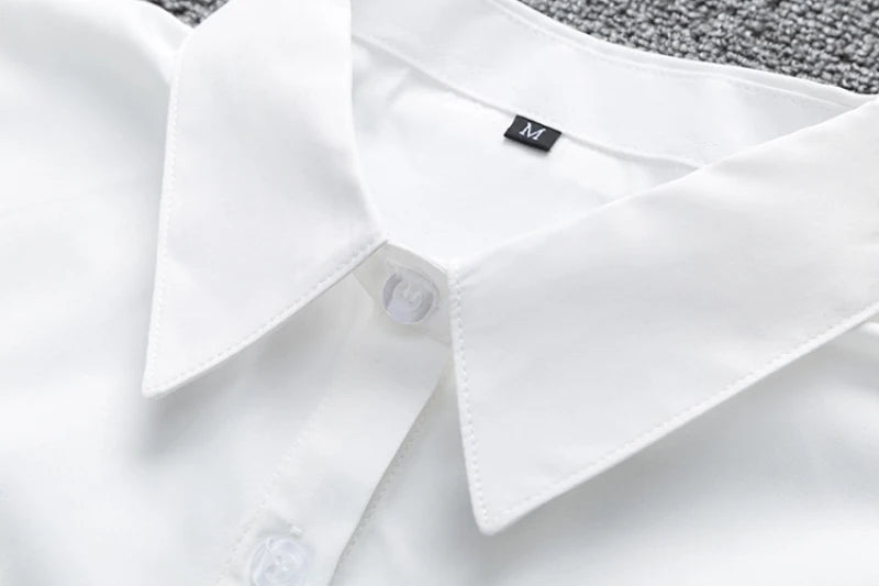 Zoki White Women Shirt Fashion Long Sleeve Casual Turn Down Collar Female Blouse Loose Pocket Button Office Ladies Elegant Tops