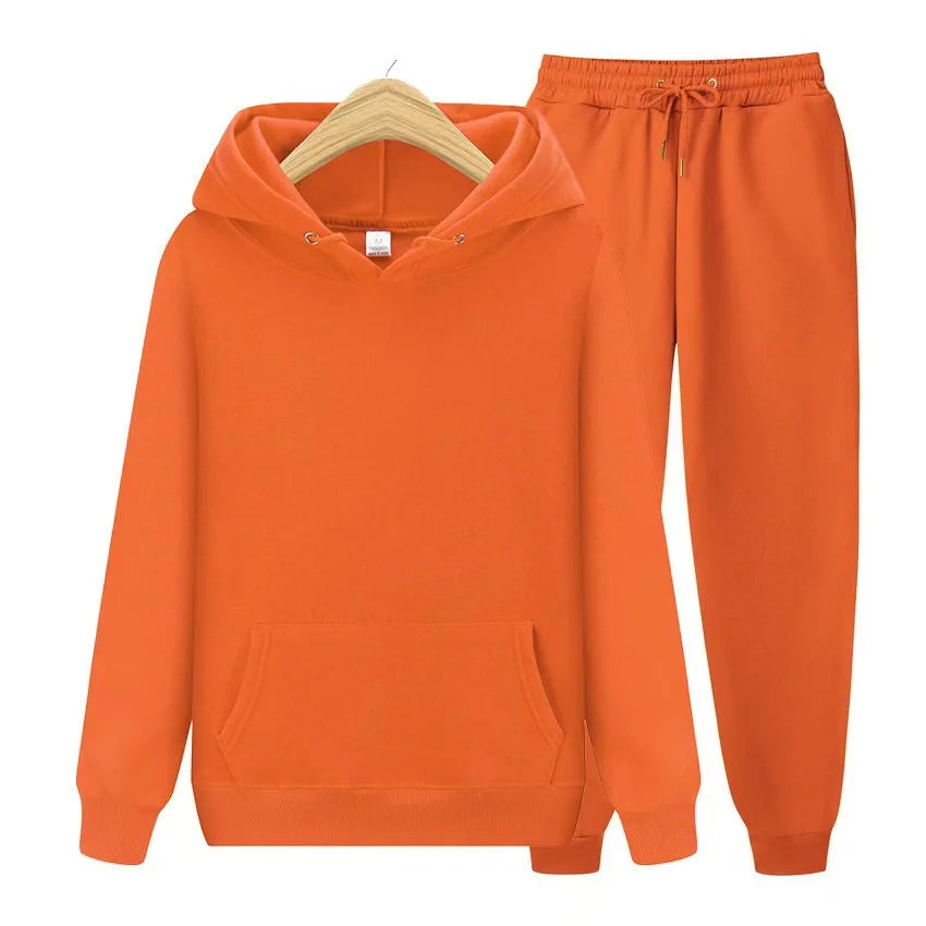 New Men Tracksuit Spring Autumn Two Pieces Sets Oversize Outfits Hooded Sweatshirts + Trouser Solid Sportswear Women Warm Suits.