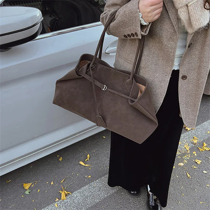 Korean Style Casual Suede Shoulder Bag for Girls Large Capacity All-match Shoulder Pouch Handbag Underarm Tote Storage.