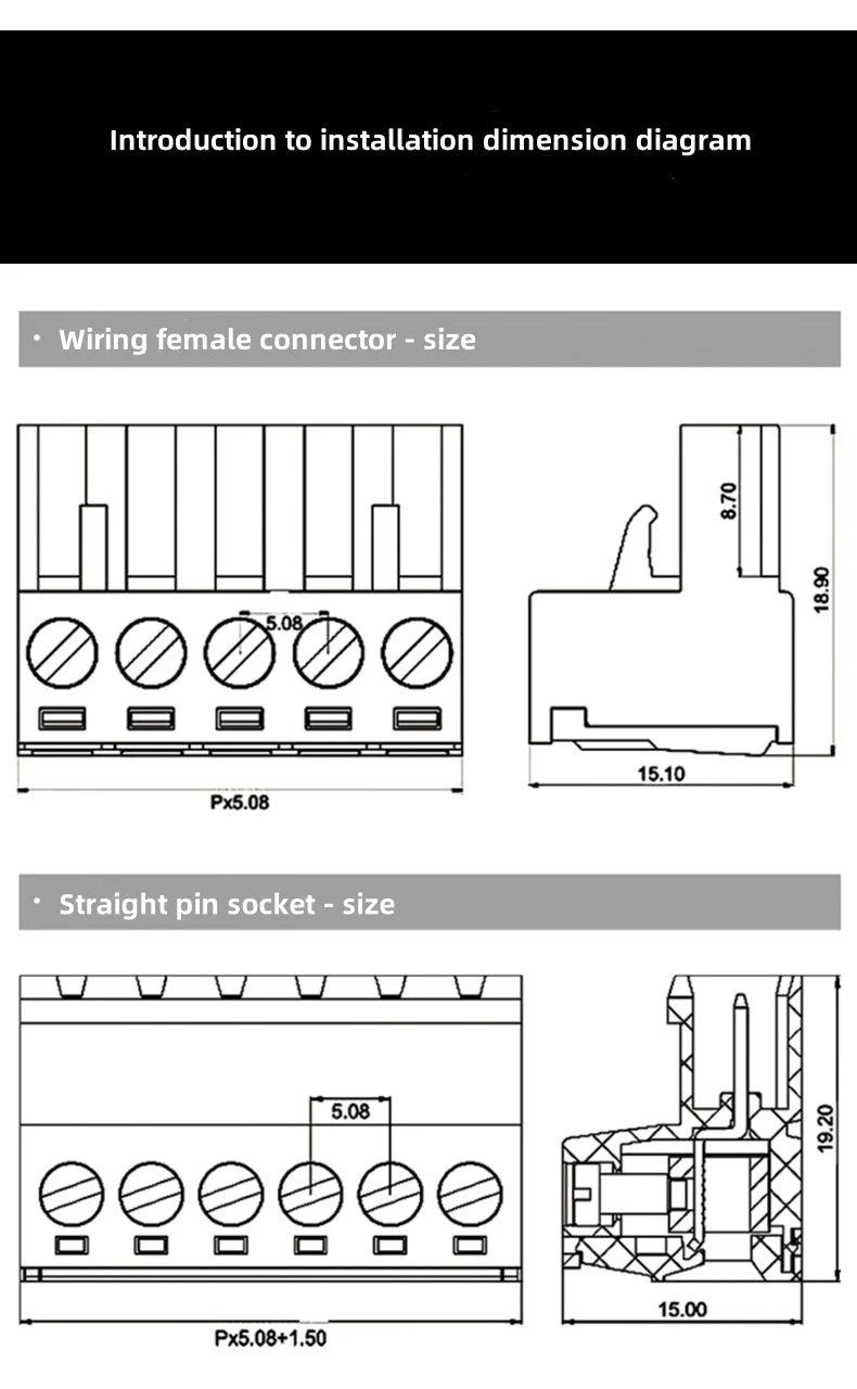 2EDGRK 5,08 mm Header Socket Plug-IN Terminal Blocks Schraubtyp PCB Male Connectors 2P -24P.