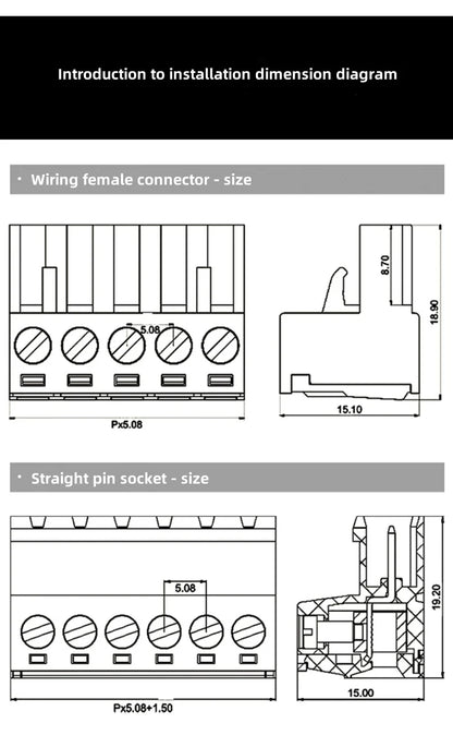 2EDGRK 5,08 mm Header Socket Plug-IN Terminal Blocks Schraubtyp PCB Male Connectors 2P -24P.