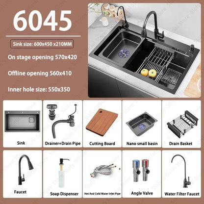 Multifunctional Kitchen Sink Large Capacity Single Bowl Stainless Steel Sink Vegetable Workstation With Faucet Drain Accessories