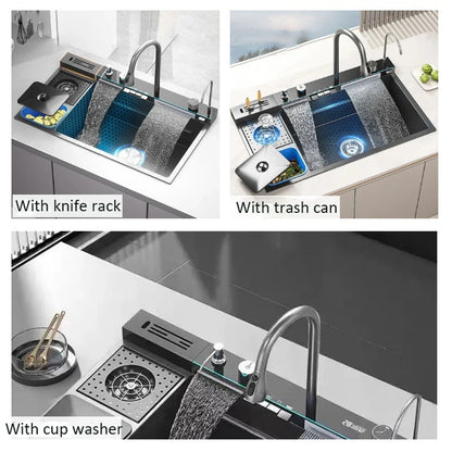 spülbecken küchen new design High-end kitchen sink Knife holder with integrated whale-shaped faucet storage trash can 82*48cm