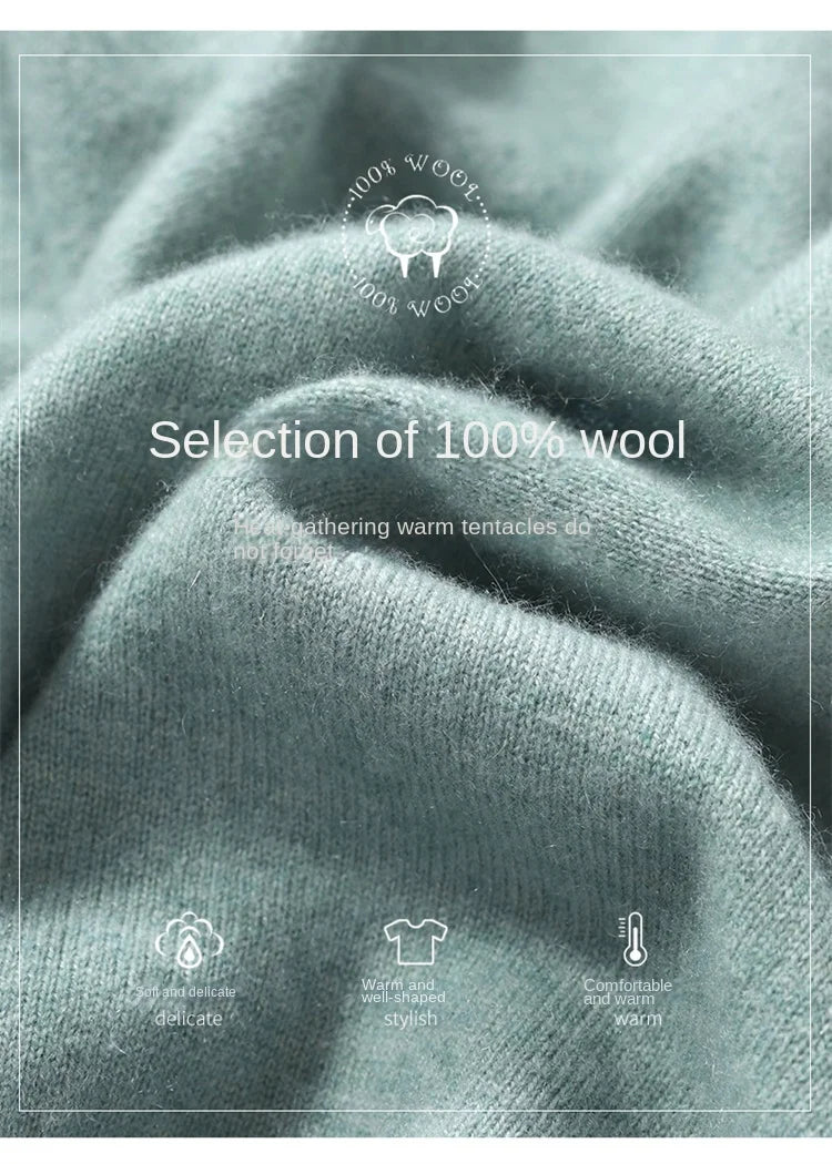 2025 100% Pure Merino Wool Men's Round Neck Pullover Solid Color Plus Size Casual Sweater Autumn And Winter Sports Cashmere Top.