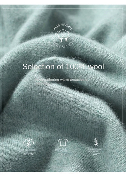 2025 100% Pure Merino Wool Men's Round Neck Pullover Solid Color Plus Size Casual Sweater Autumn And Winter Sports Cashmere Top.