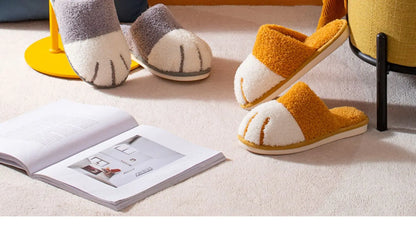 Evshine Cat Paw Warm Slippers For Women Winter Plush House Slippers Cute Fashion Fur Slippers Couple Indoor Bedroom Fuzzy Shoes.