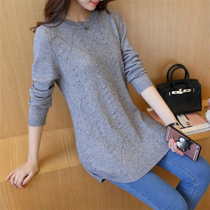 Strick pullover Herbst Winter Tops O-Ausschnitt Langarm Pullover lässig warme Damen pullover Midi lange schlanke Pullover Mädchen