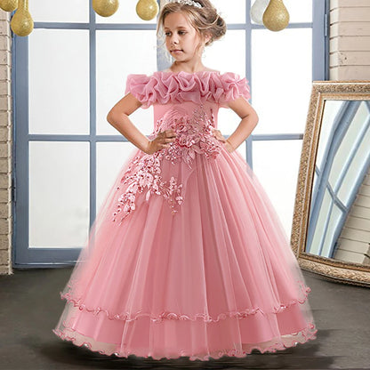 Kinder Kleid Neue Geburtstag Party Mädchen Prinzessin Kleid Gestickte Mesh Hochzeit Blume Junge Elegante Kinder Abend Kleidung Kostüm
