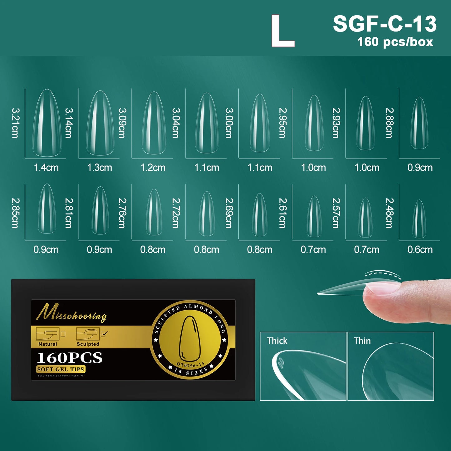 16 Sizes Curved Arch Soft Gel False Nail Tips Full Cover Press on Almond Capsules French Coffin Artificial Fake Nails Extension.