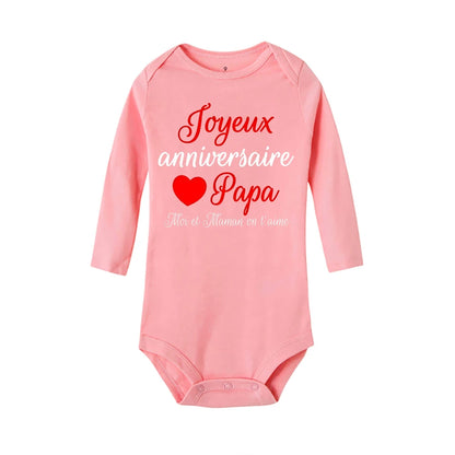 Alles Gute zum Geburtstag für Sie, Papa, Mutter, wir lieben dich, Baby-Body, Musterdruck, Overall, langärmelig, Strampler, Urlaub, Party, Babykleidung.