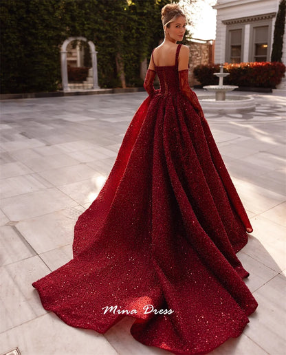 Mina Maßgeschneiderte Perlen, luxuriöse Damen-Abendkleider für besondere Anlässe, quadratischer Führer, rückenlang, Party, elegante Frau, Abschlussball
