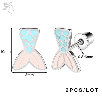 ZS 2Pcs/lot Stainless Steel Butterfly Star Heart Stud Earring Silver Color Earrings Ear Tragus Helix Tragus Piercing 20G Jewelry.