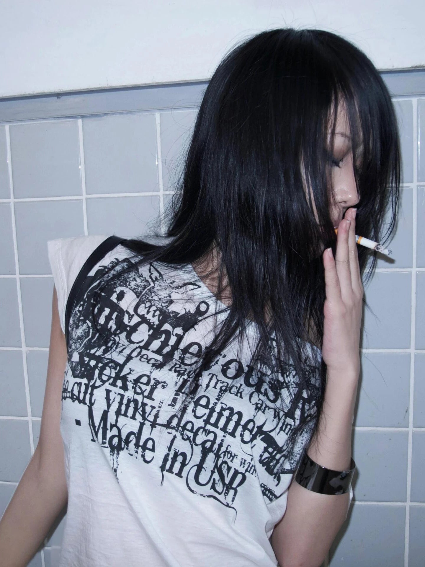 Karrram Japanese Y2k Letter Print T-shirt Trashy 2000s Style Tattoo T Shirt Vintage Harajuku Short Sleeve Sheer Tops Grunge Goth.