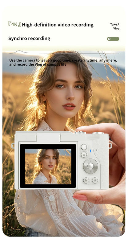 CCD Retro Video Recorder 4K Digital Camera 2.4 Inch 16X Digital Zoom 180° Flip Screen Selfile Compact Digital Photography Camera.
