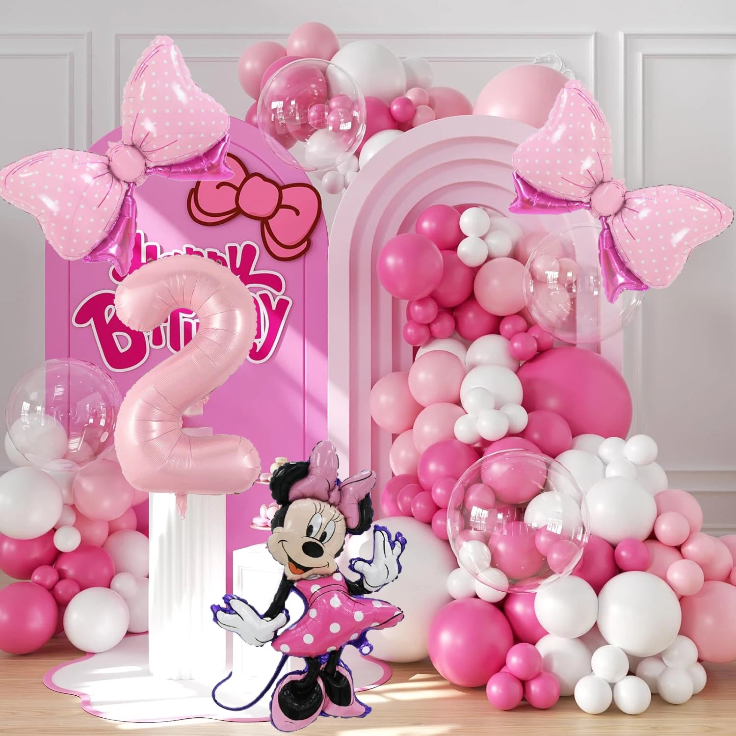 128PCS Minnie Maus Rosa Schleife Aluminium Form Ballon Girlande Bogen Set Mädchen Prinzessin Geburtstag Party Baby Dusche Dekoration Lieferungen.