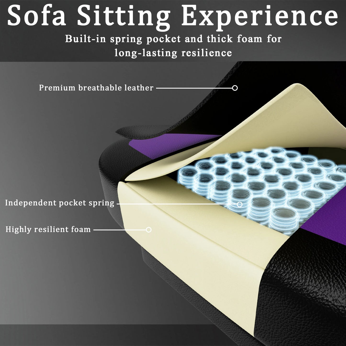 Gaming-Stuhl mit Taschenfederkissen und Fußstütze, ergonomischer Computerstuhl für Erwachsene, atmungsaktiver Spielstuhl aus PU-Leder, Adj