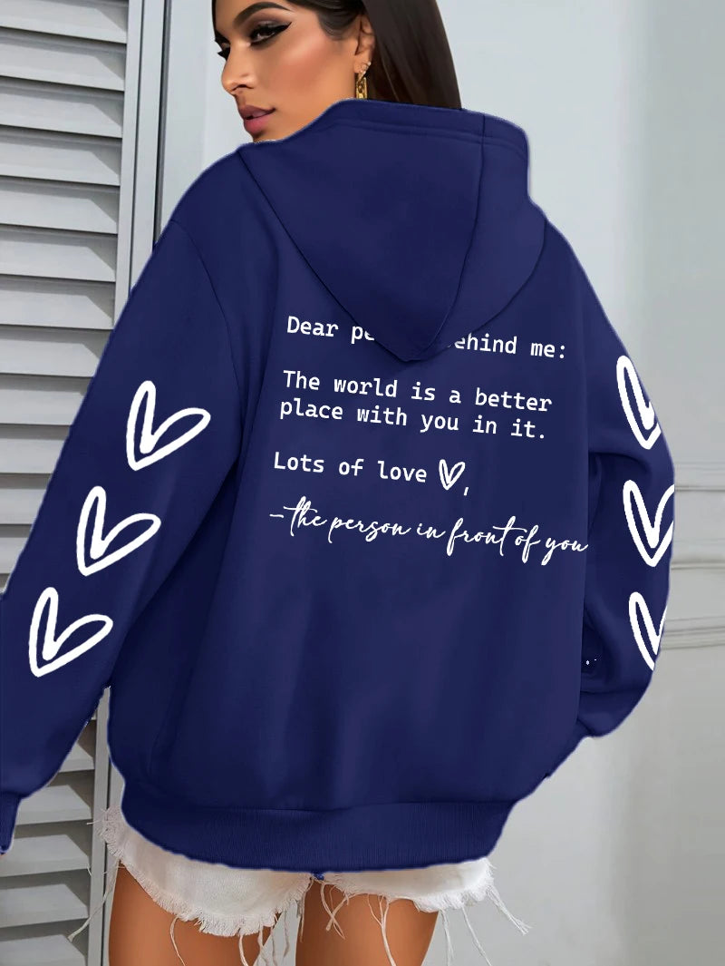 Simple Heart Printing Hoodies Women Hip Hop Autumn Hoodie Multicolor Fleece Unisex Pullovers Pocket Casual Woman Streetwear.