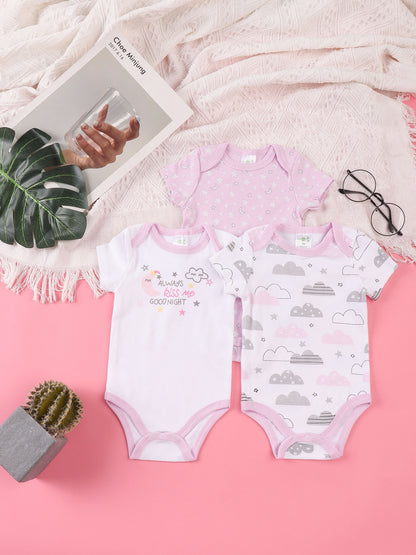 3PCS Sommer Jungen und Mädchen Nette Muster Hoodie Set Kurzarm Dreieck Overall Neugeborenen Baumwolle Bequeme Overall Pyjamas