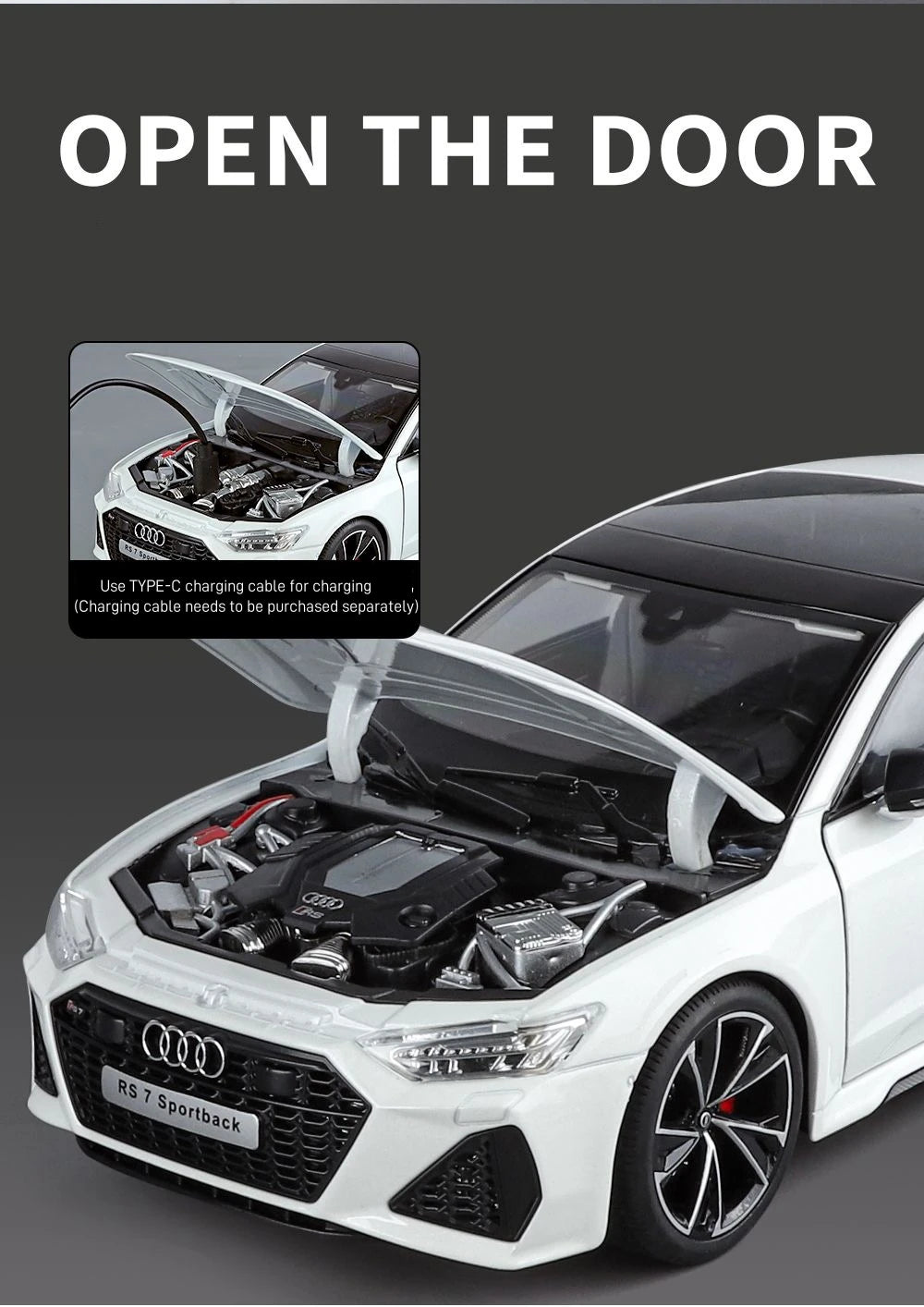 1:18 Key Remote Control Version AUDI RS7 Alloy Sports Car Model Diecast Metal Racing Vehicle Car Model Sound Light Kids Toy Gift.
