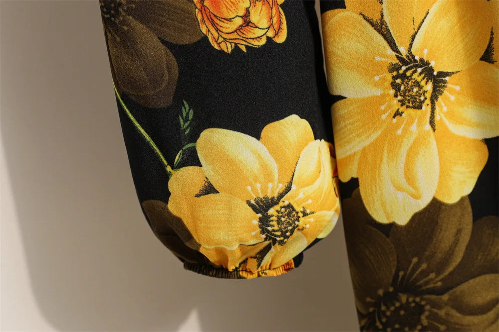 Women Floral Printed Maxi Dresses Spring Summer Casual O Neck Full Sleeve High Waist A Line Boho Beach Party Long Dress Vestidos.