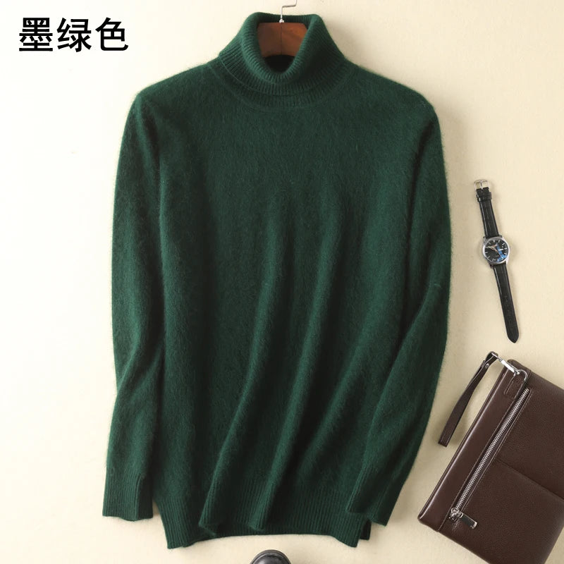 Men's 100% pure Mink Knitted Sweater Turtleneck Large Size Casual Pullover Autumn Winter New Base Shirt Men Warm High Lapels Top