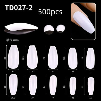 600Pcs Extra Long Hawk Curved Nail Tips Half Cover Eagle Claw Curve False Nails Extension 10 Sizes Bag Packaging for Art Salon *