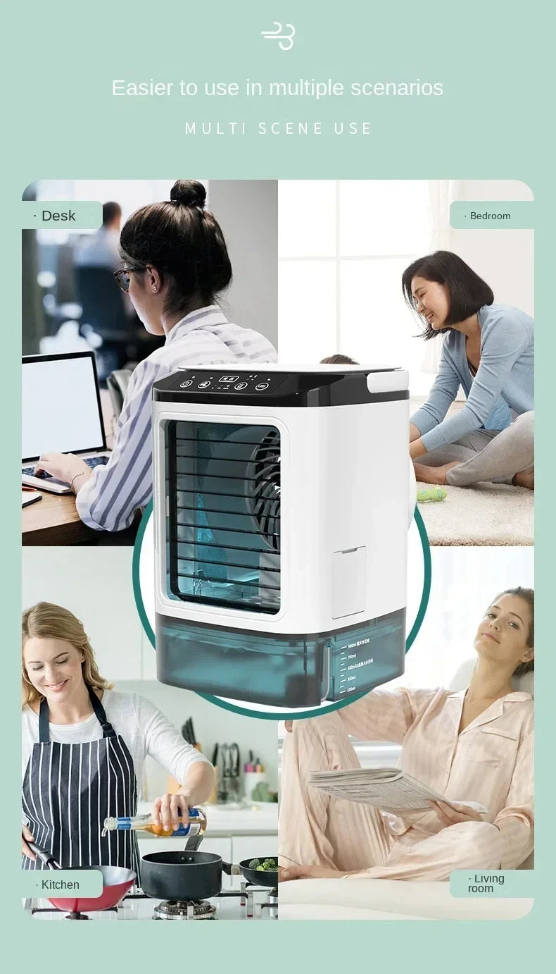 Air Conditioner Portable Fan Desktop Dual Spray Ultrasonic Atomization 3-Speed Mute Air Cooler Night Light Electric Fan for Home.