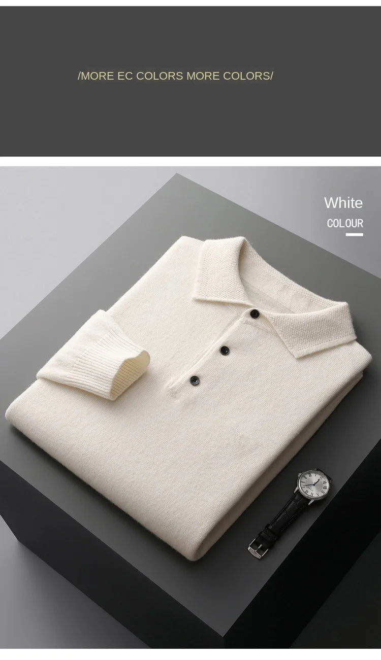 2025 Men's Autumn And Winter 100% Merino Pure Wool Knitted Sweater Men's Business Casual Knitted Polo Collar Pullover Top YJ1815.