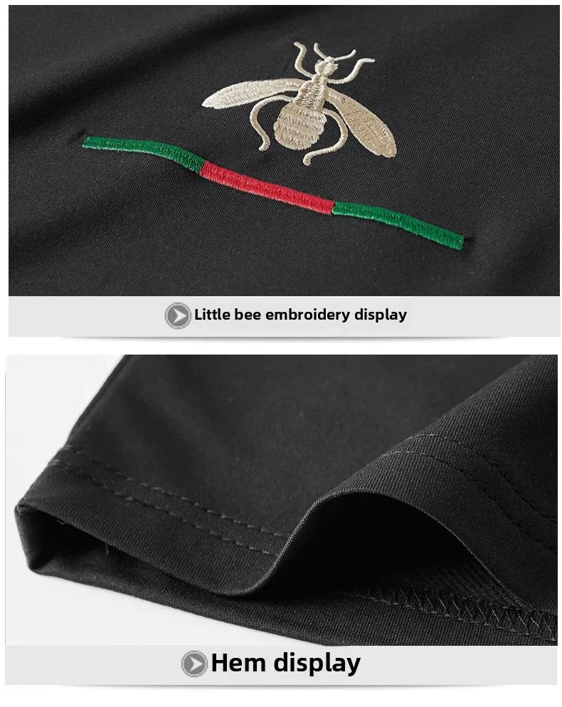 Casual Embroidered Short Sleeve Long Pants Set round Neck Two Piece Set Men's Fashionable Korean Style Spring Autumn Wear.