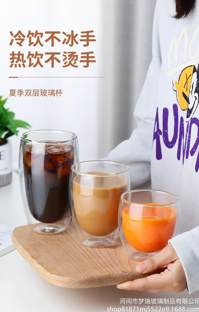 Heat Resistant Double Wall Glass Cup 80-650Ml Beer Milk Coffee Water Cups Transparent Cup Wholesale Glass Drinkware Mug Set Gift.
