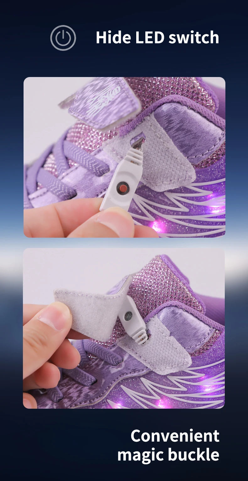 Boys Girls Roller Shoes LED Light Up USB Charging Children Roller Skate Casual Skateboarding Shoes Sports Shoes Kids Sneakers.