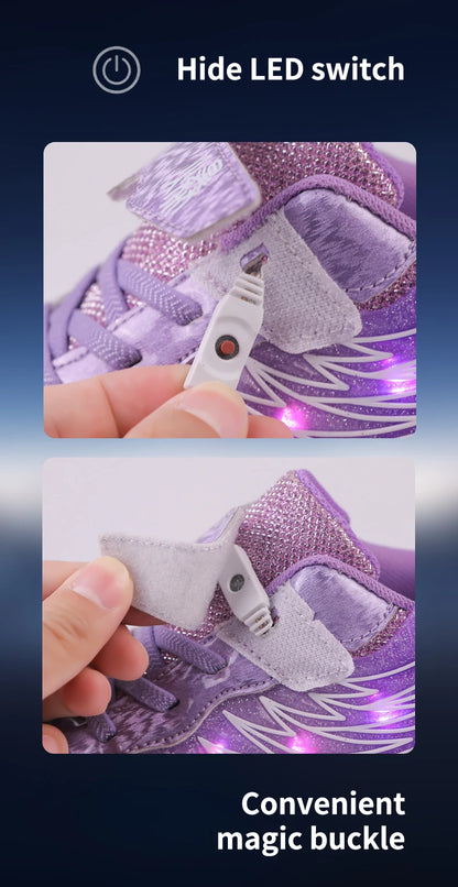 Boys Girls Roller Shoes LED Light Up USB Charging Children Roller Skate Casual Skateboarding Shoes Sports Shoes Kids Sneakers.