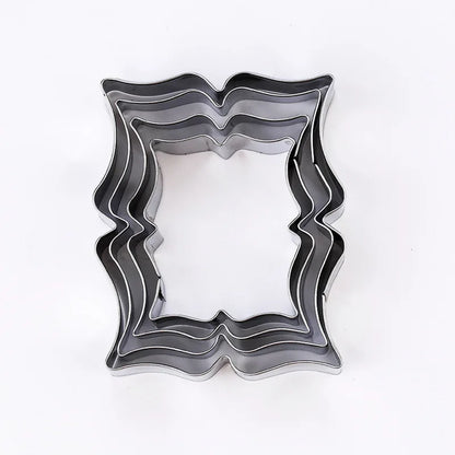 FAIS DU 4Pcs Stainless Steel Cookie Mold Stamper Nameplate DIY Biscuit Blessing Circle Flower Frame Cake Decoration Backware.