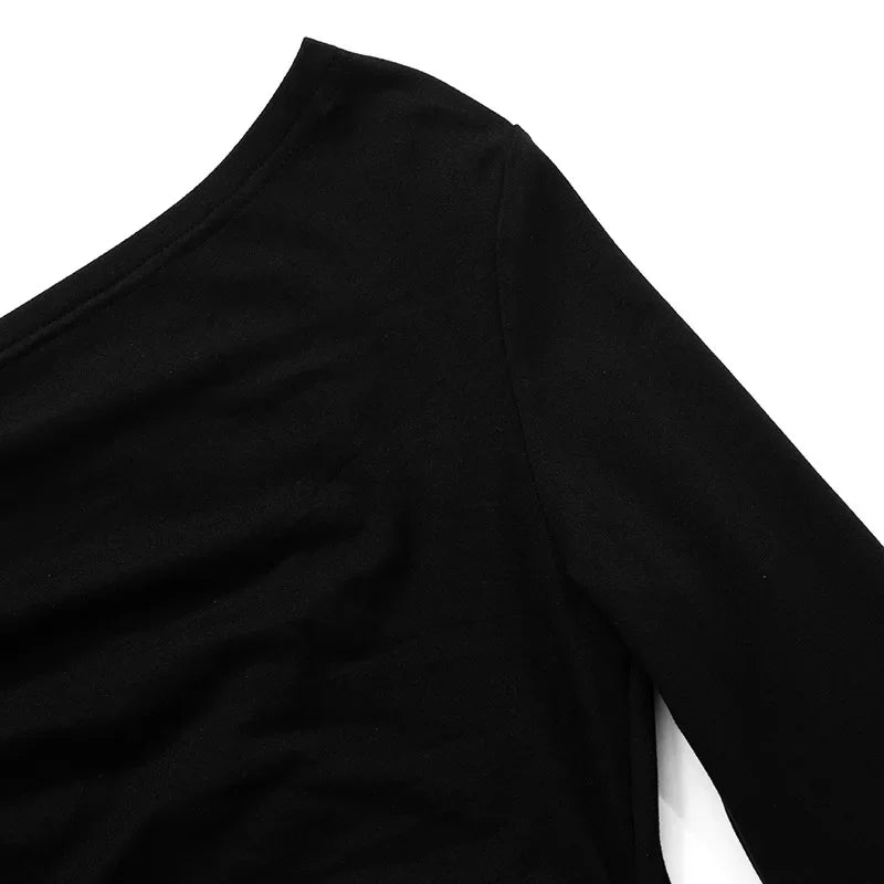 Y24TP610 Women's Autumn New Solid Color Crossbody Single Shoulder Top Sexy Asymmetric Single Sleeve T-Shirt From China.