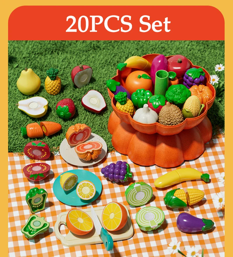 Kid Pretend Play Kitchen Toy Set Simulation Cut Fruit Vegetables Sensory Game Make Pizza Food Cook Girl Interactive Education To