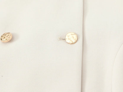 HH Women Solid Pant Set Long Sleeve O-Neck Double-Breasted Blazers+High Waist Chain Matching Side Zipper Trousers Sets.