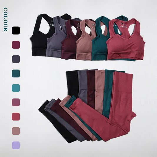 High Waist Elastic Seamless Yoga Wear Women Fitness Clothes Gym Clothing Workout Set Long Sleeve Crop Top Leggings Sports Suit.