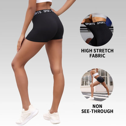 Super Soft Letter Waist Biker Shorts For Women No See Through Workout Running Yoga Athletic Push Up Gym Fitness Shorts.
