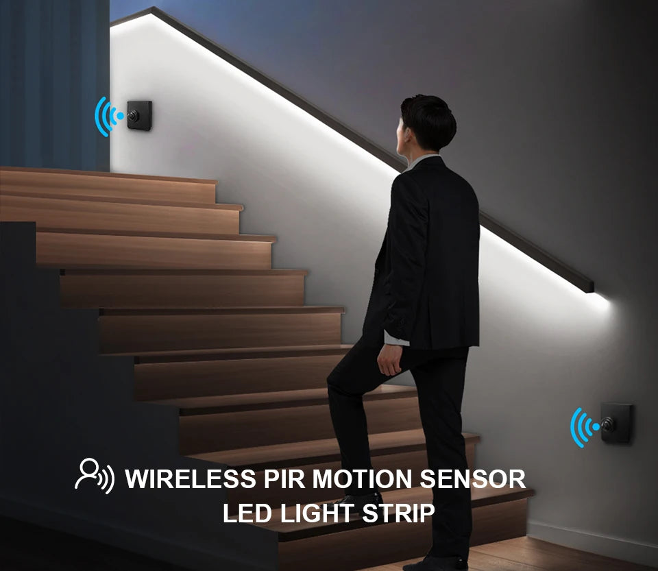 DC24V 10M/5M Silicone Tube Neon LED Strip Light With 2 Wireless Moveable PIR Motion Sensor Switches For Bedroom Corridor Stairs.
