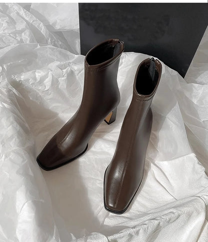 Vintage Warm Cotton Women Ankle Boots Fashion Elegant Square Toe Shoes Autumn Winter Thick Heel Women's Short Booties.
