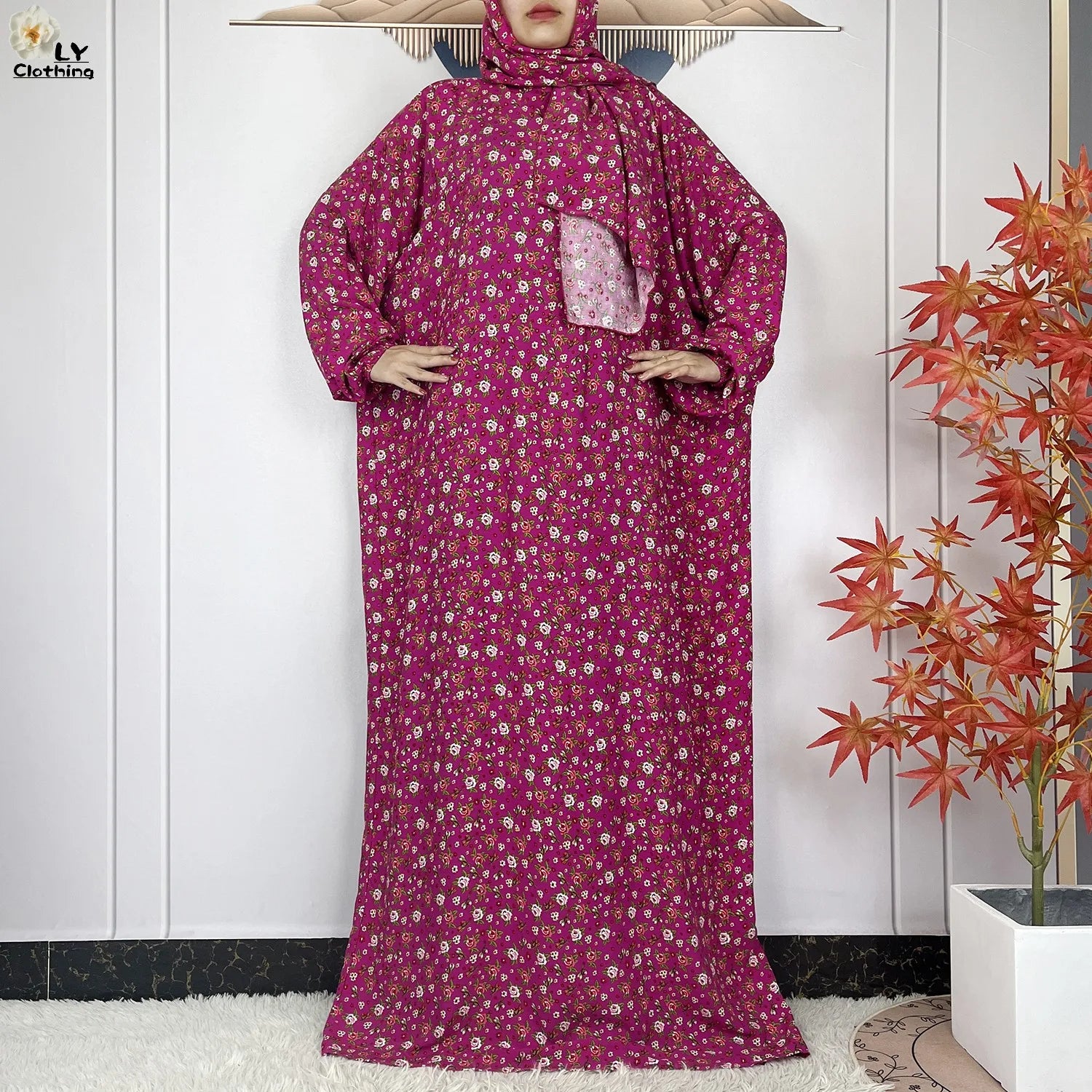 New Muslim Long Sleeved Cotton For Women Ramadan Prayer Turkey Middle East Femme Robe Floral Loose African Abaya Dress Scarfs.
