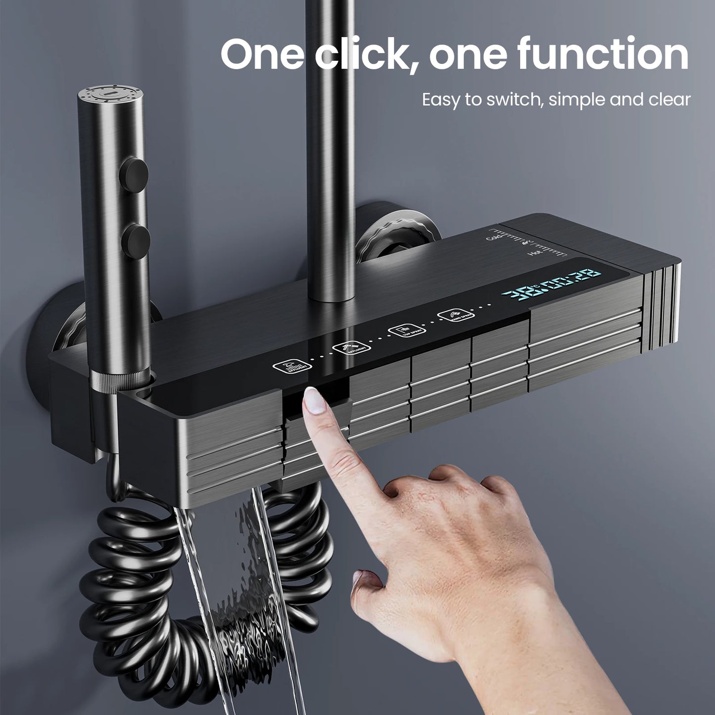 Bathroom Shower System LED Light Shower Head Set Brass Mirror Thermostatic Bathtub Faucet Digital Display Hot & Cold Showers