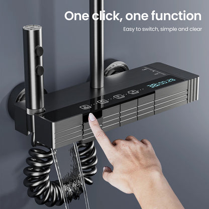 Bathroom Shower System LED Light Shower Head Set Brass Mirror Thermostatic Bathtub Faucet Digital Display Hot & Cold Showers