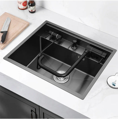 Nanometer Double Cover Hidden Kitchen Sink 304 Stainless Steel 3 Holes Handmade Single Large Size Kitchen Hidden Sinks